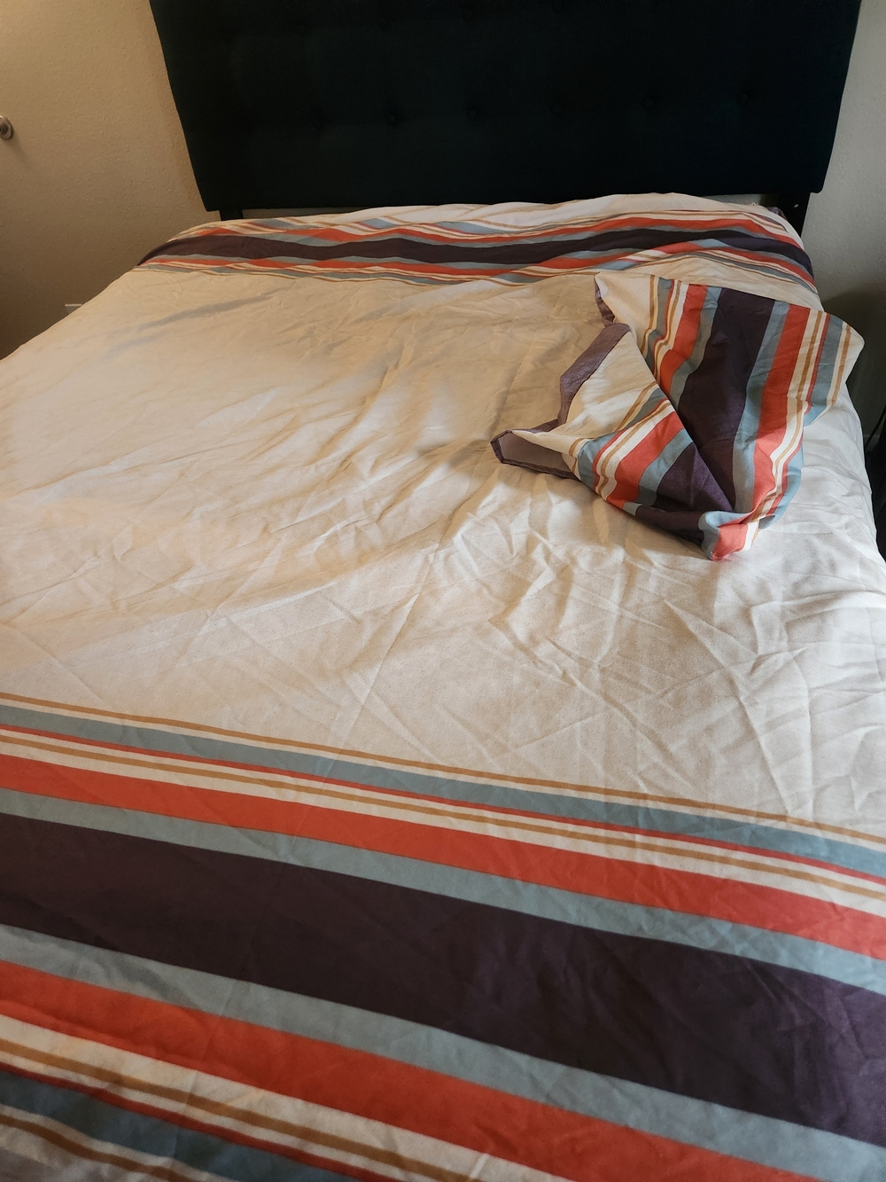 Striped Home Bedding Duvet Cover in Cream and Rust by